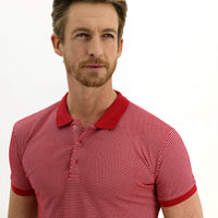Açık Kırmızı Polo Yaka Slim Fit Dar Kesim Desenli Tişört