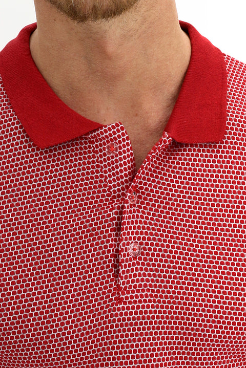 Açık Kırmızı Polo Yaka Slim Fit Dar Kesim Desenli Tişört