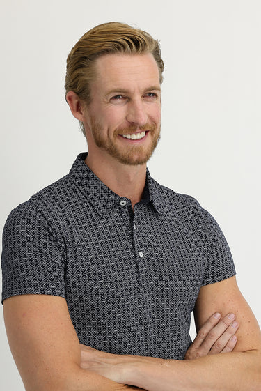 Orta Lacivert Polo Yaka Super Slim Fit Ekstra Dar Kesim Fit Baskılı Pamuk Tişört