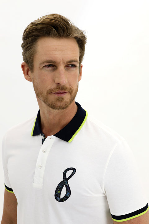 Ekru Polo Yaka Slim Fit Dar Kesim Desenli Pamuk Tişört
