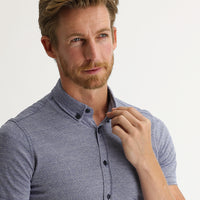 Koyu Lacivert Polo Yaka Slim Fit Dar Kesim Desenli Pamuk Gömlek Pamuk Tişört