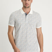 Beyaz Polo Yaka Desenli Slim Fit Dar Kesim Pamuk Tişört