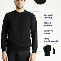 Black Crew Neck Regular Fit Seasonal 2-Thread Cotton Sweatshirt
