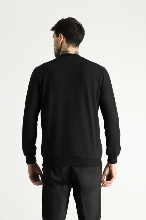 Black Crew Neck Regular Fit Seasonal 2-Thread Cotton Sweatshirt