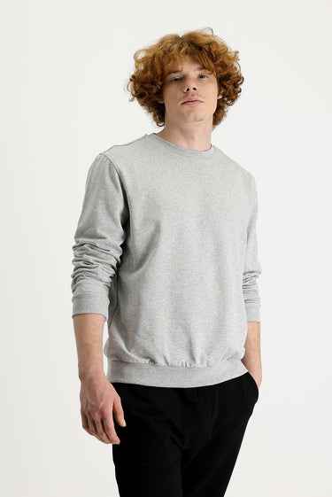 Orta Gri Melanj Bisiklet Yaka Pamuklu Sweatshirt