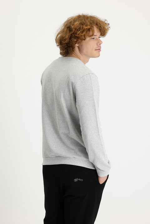 Orta Gri Melanj Bisiklet Yaka Regular Fit Mevsimlik 2 İplik Pamuklu Sweatshirt