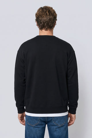 Siyah Bisiklet Yaka Oversize Pamuklu Sweatshirt