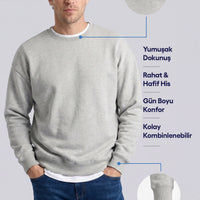Açık Gri Melanj Bisiklet Yaka Oversize Pamuklu Sweatshirt
