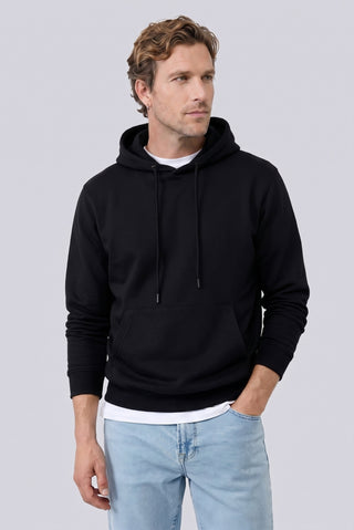 Siyah Regular Fit Kapüşonlu Pamuklu Sweatshirt