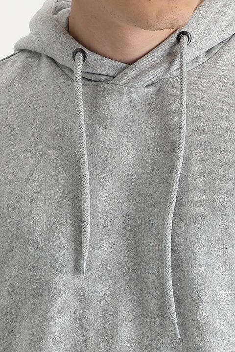 Orta Gri Melanj Regular Fit Kapüşonlu Pamuklu Sweatshirt