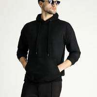 Siyah Kapüşonlu Oversize Pamuklu Sweatshirt