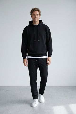Siyah Kapüşonlu Oversize Pamuklu Sweatshirt