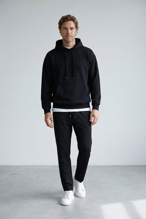 Siyah Kapüşonlu Oversize Pamuklu Sweatshirt