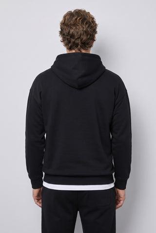 Siyah Kapüşonlu Oversize Pamuklu Sweatshirt
