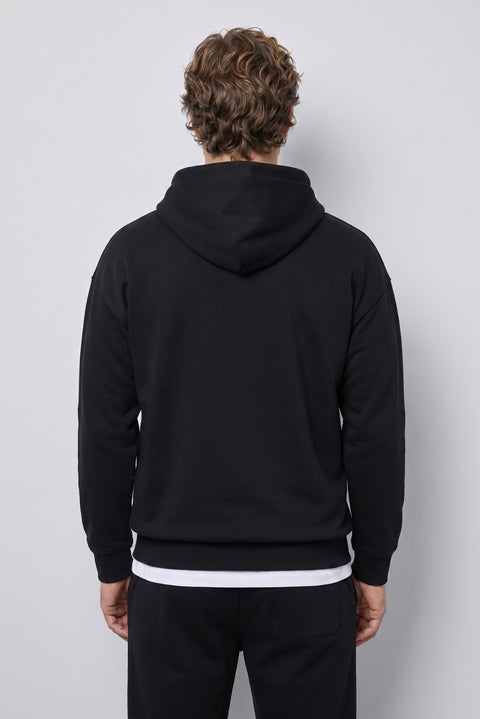 Siyah Kapüşonlu Oversize Pamuklu Sweatshirt
