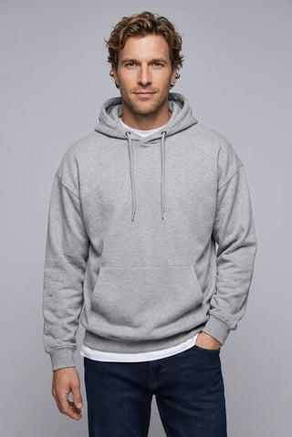 Açık Gri Melanj Kapüşonlu Oversize Pamuklu Sweatshirt