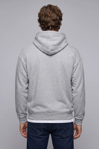 Açık Gri Melanj Kapüşonlu Oversize Pamuklu Sweatshirt