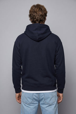 Orta Lacivert Kapüşonlu Oversize Pamuklu Sweatshirt