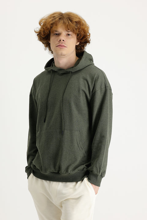 Medium Khaki Hooded Oversize Cotton Sweatshirt