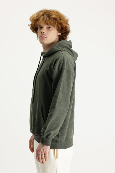 Medium Khaki Hooded Oversize Cotton Sweatshirt