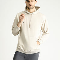 Açık Vizon Kapüşonlu Oversize Pamuklu Sweatshirt