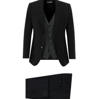 Siyah 7 Drop Slim Fit Dar Kesim Kombinli Yelekli Takım Elbise