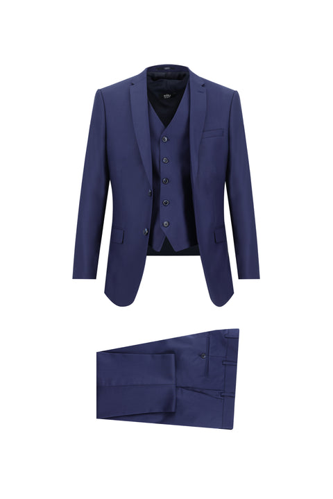 Orta Lacivert 7 Drop Super Slim Fit Eksra Dar Kesim Yelekli Takım Elbise