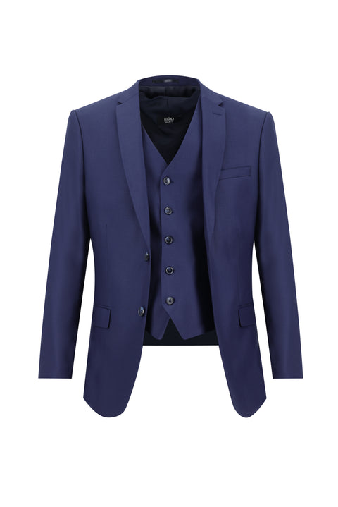 Orta Lacivert 7 Drop Super Slim Fit Eksra Dar Kesim Yelekli Takım Elbise
