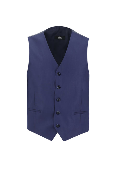 Orta Lacivert 7 Drop Super Slim Fit Eksra Dar Kesim Yelekli Takım Elbise