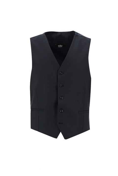 Siyah Lacivert 7 Drop Super Slim Fit Eksra Dar Kesim Yelekli Takım Elbise