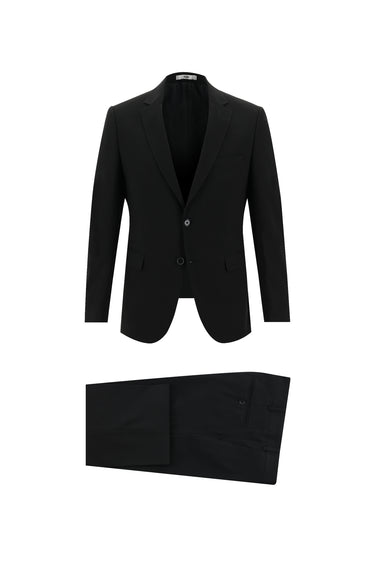 Siyah Slim Fit Dar Kesim Yünlü Klasik Takım Elbise