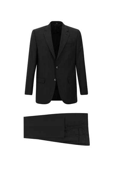 Koyu Antrasit Slim Fit Dar Kesim Yünlü Klasik Takım Elbise