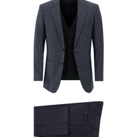 Orta Lacivert 7 Drop Slim Fit Dar Kesim Kombinli Yelekli Takım Elbise