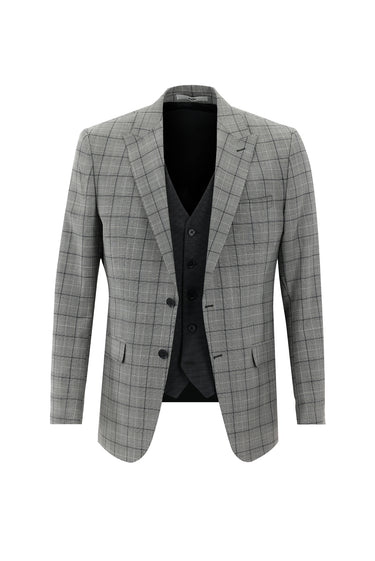 Orta Gri Regular Fit Yünlü Kombinli Yelekli Takım Elbise