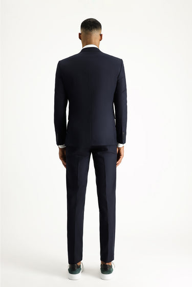 Koyu Lacivert Slim Fit Dar Kesim Yelekli Klasik Takım Elbise