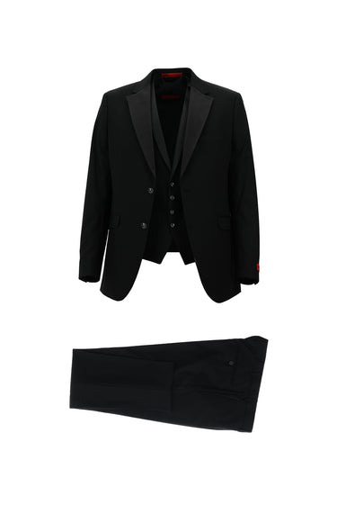 Siyah Slim Fit Dar Kesim Mono Yaka Yelekli Smokin & Damatlık