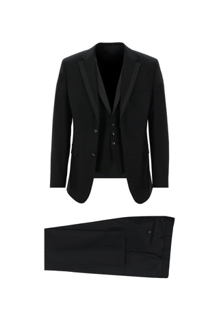 Siyah 7 Drop Slim Fit Dar Kesim Mono Yaka Yelekli Smokin & Damatlık