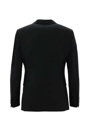 Siyah Slim Fit Dar Kesim Mono Yaka Yelekli Smokin & Damatlık