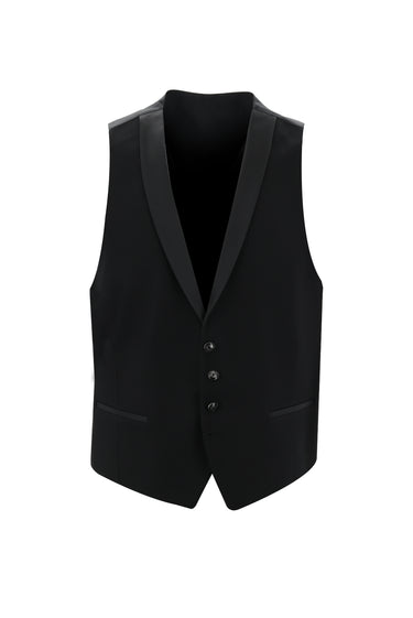 Siyah Slim Fit Dar Kesim Mono Yaka Yelekli Smokin & Damatlık