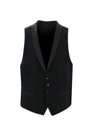 Siyah 7 Drop Slim Fit Dar Kesim Mono Yaka Yelekli Smokin & Damatlık
