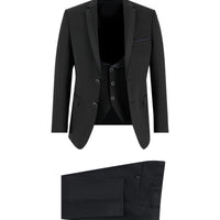 Siyah 7 Drop Slim Fit Dar Kesim Mono Yaka Yelekli Smokin & Damatlık