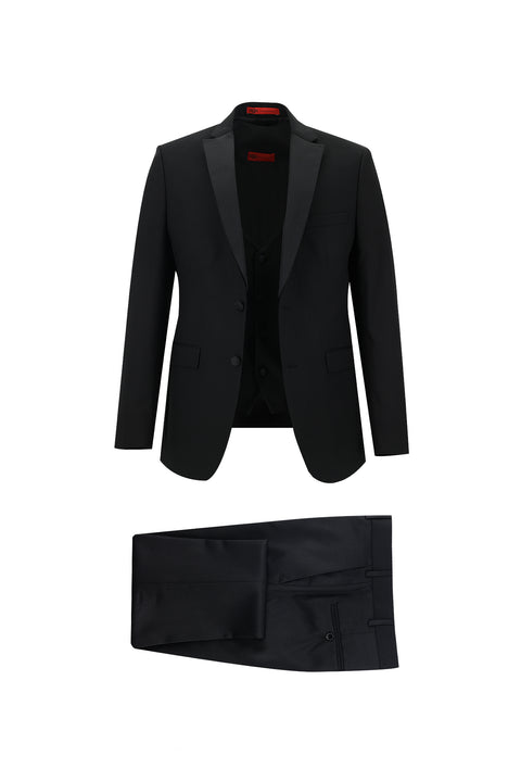 Black 7 Drop Slim Fit Narrow Notch Lapel Vest Tuxedo & Groom Suit