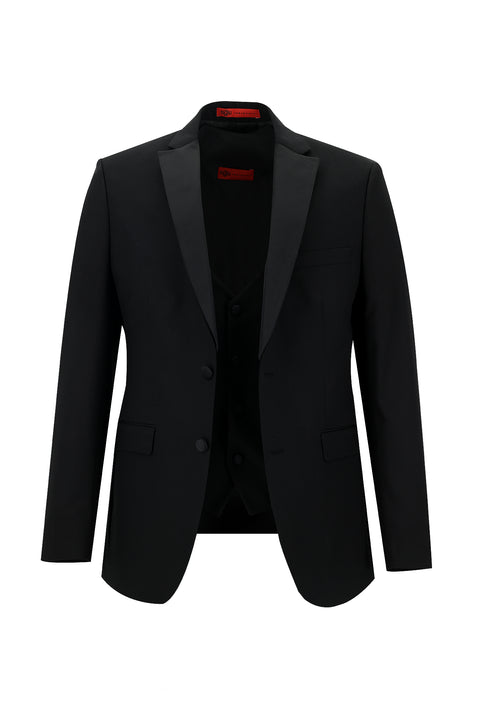 Black 7 Drop Slim Fit Narrow Notch Lapel Vest Tuxedo & Groom Suit