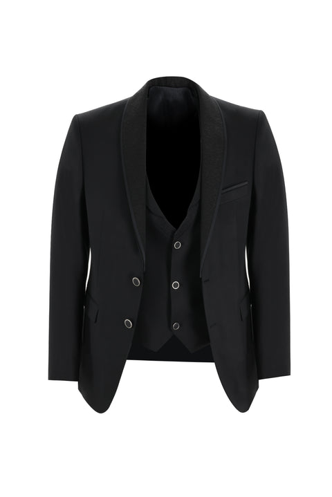 Black 7 Drop Slim Fit Narrow Cut Shawl Collar Vest Tuxedo & Groom Suit