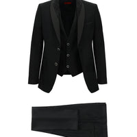 Siyah 7 Drop Slim Fit Dar Kesim Şal Yaka Yelekli Smokin & Damatlık