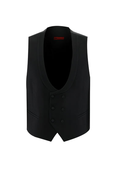 Siyah Slim Fit Dar Kesim Şal Yaka Yelekli Smokin & Damatlık