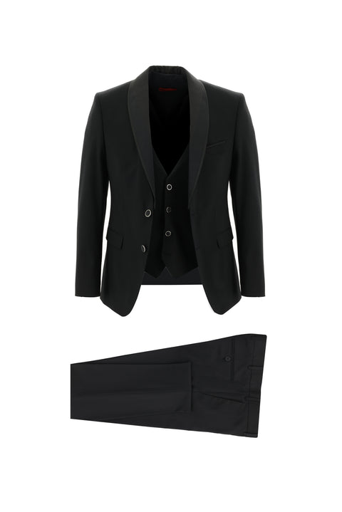Black 7 Drop Slim Fit Narrow Cut Shawl Collar Vest Tuxedo & Groom Suit