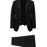 Siyah Slim Fit Dar Kesim Şal Yaka Yelekli Smokin & Damatlık
