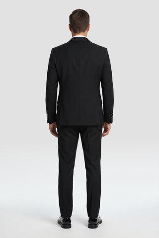 Siyah 7 Drop Slim Fit Dar Kesim Şal Yaka Yelekli Smokin & Damatlık
