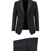 Siyah 7 Drop Slim Fit Dar Kesim Şal Yaka Yelekli Smokin & Damatlık